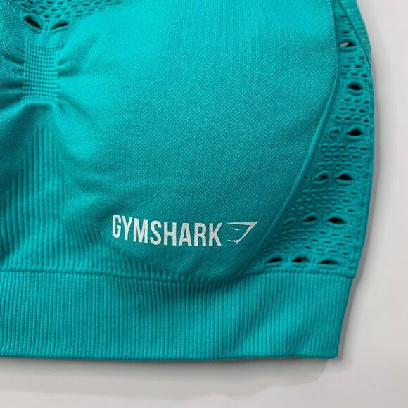 Gymshark Sports Bra Womens XS Extra Small Cyan Energy Seamless Padded Perforated - Picture 3 of 12